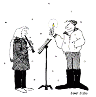 couple playing recorder in the snow couple playing recorder in the snow